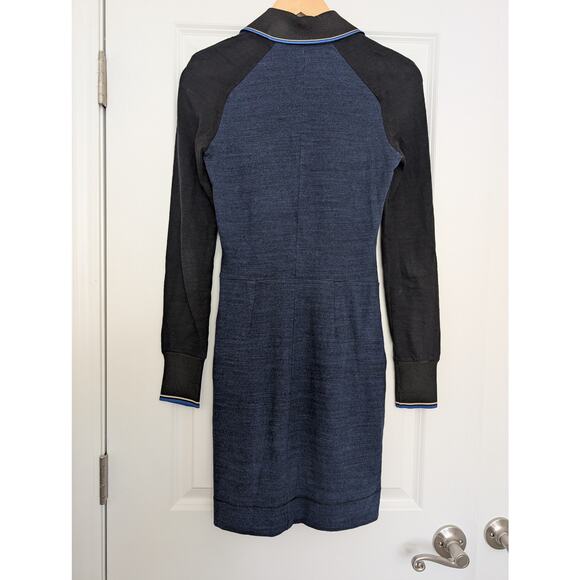Isabel Marant Étoile Long Sleeve Dress Blue Black Mini Cotton Colorbblock Preppy - Picture 2 of 6